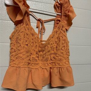 Chic Orange Crochet Ruffle Crop Top
